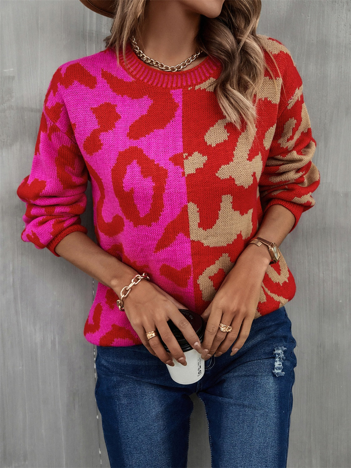 angel-wings-leopard-round-neck-sweater-front-view-womens-fashion