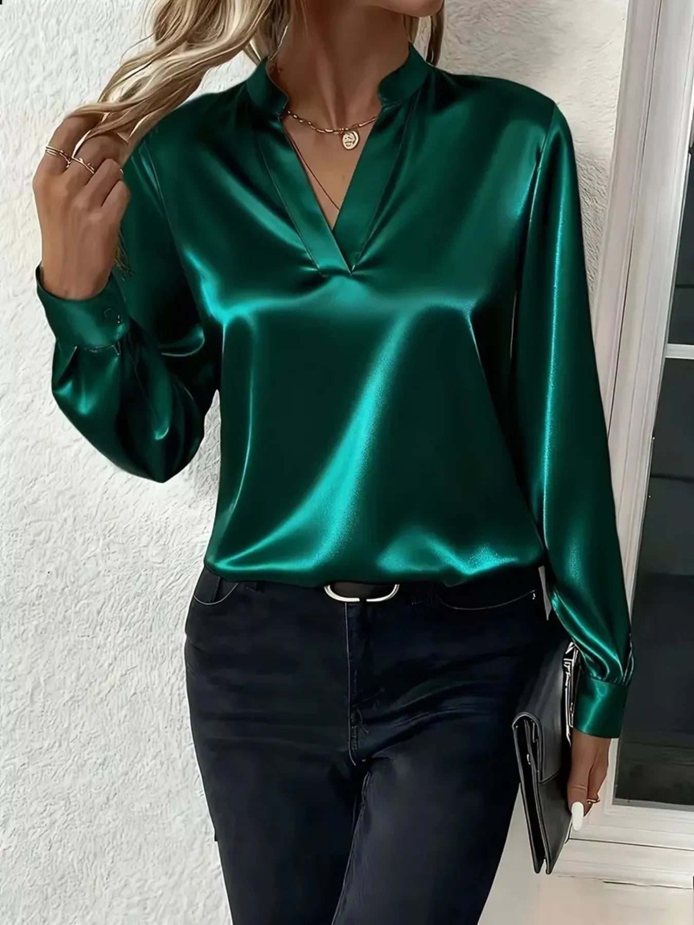 on-model-notched-neck-long-sleeve-blouse-trendy-fashion-look