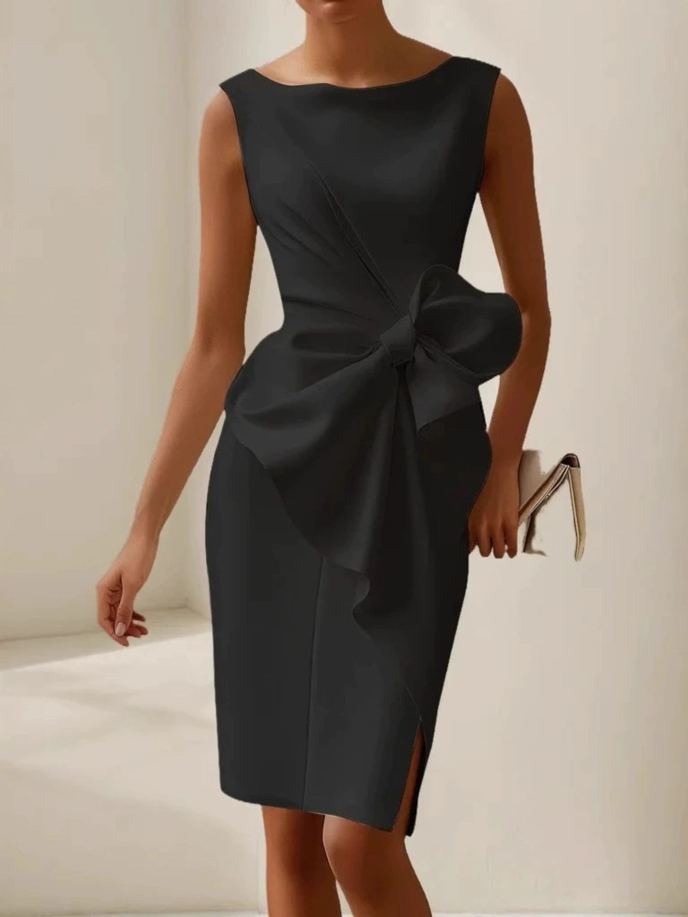 close-up-plus-size-bowknot-front-sleeveless-dress-detail