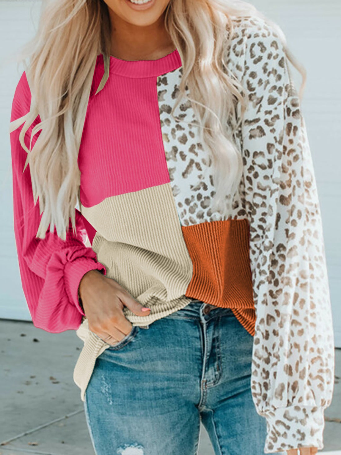 color-block-leopard-round-neck-sweatshirt-front-view-womens-fashion