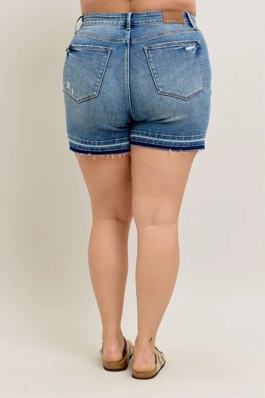judy-blue-plus-size-tummy-control-denim-shorts-back-view-comfortable-fit