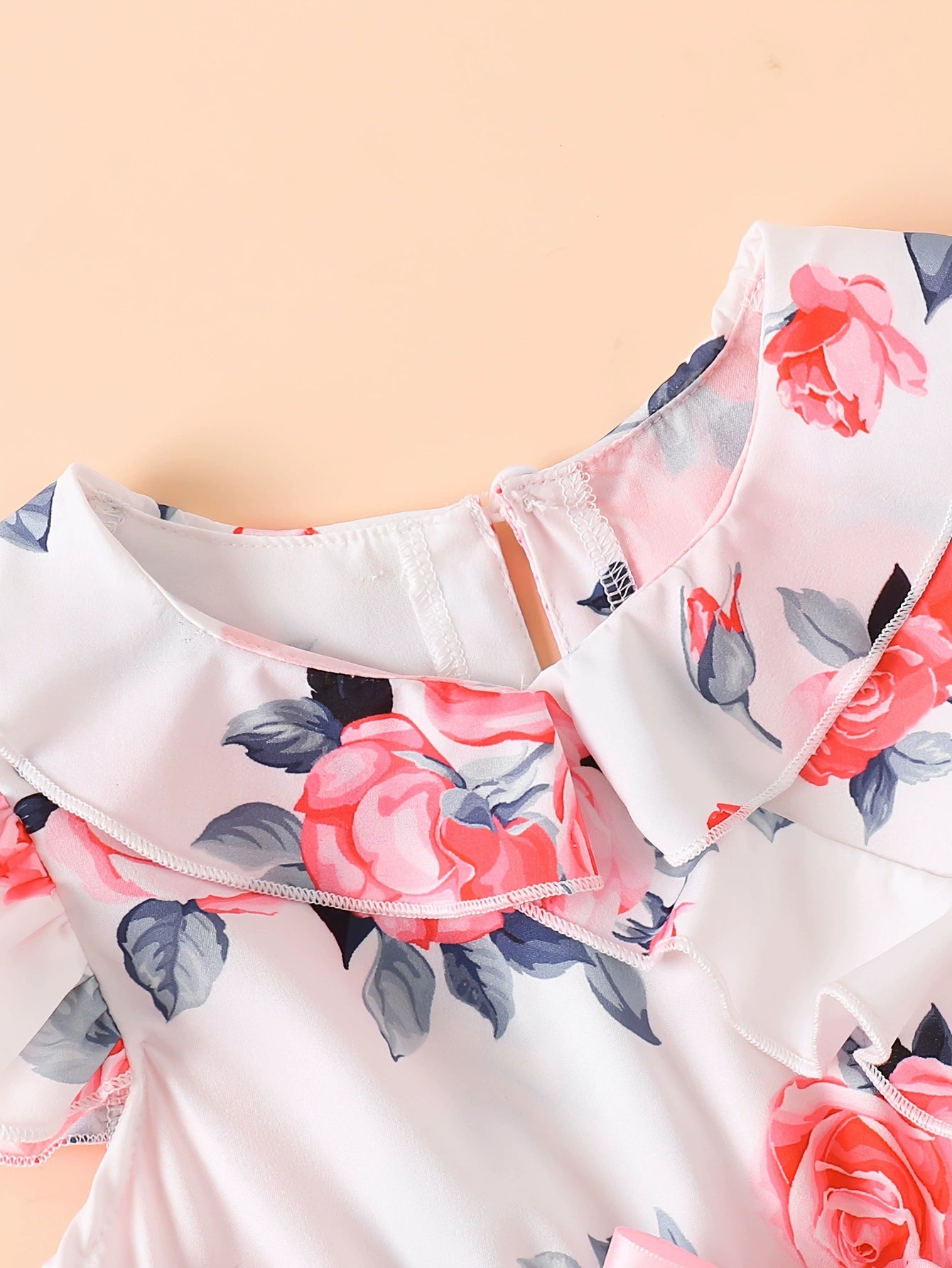 kids-floral-print-ruffle-bow-pleated-dress-side-view-stylish-design