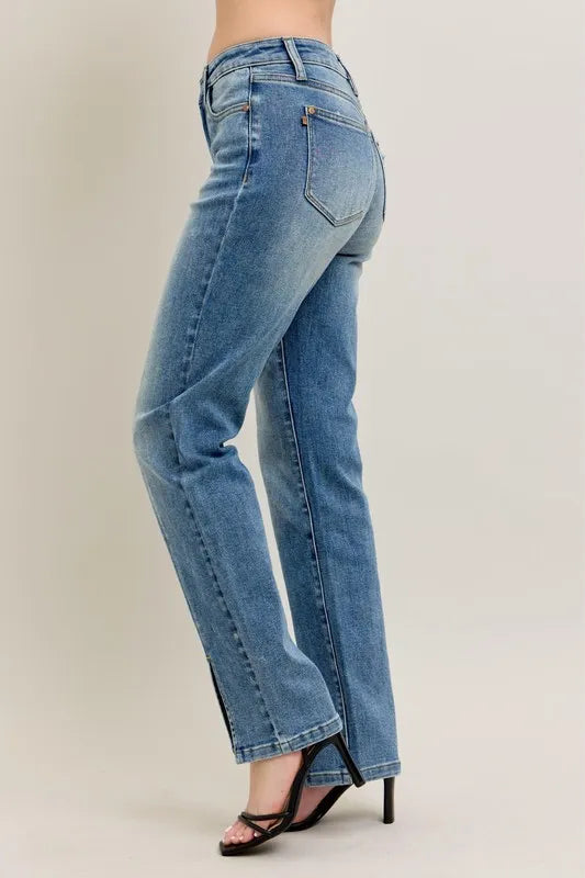 judy-blue-high-waist-front-seam-slit-jeans-back-view-comfortable-fit