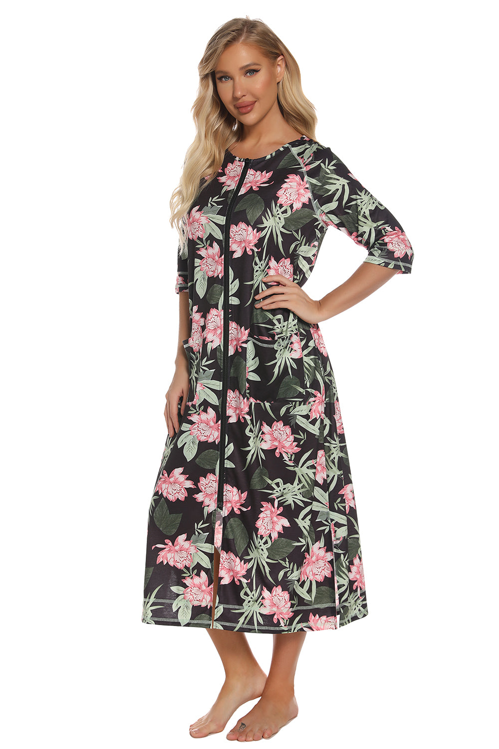 printed-slit-night-dress-back-view-long-sleepwear-women