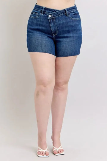  judy-blue-plus-size-criss-cross-waist-denim-shorts-front-view-womens-fashion