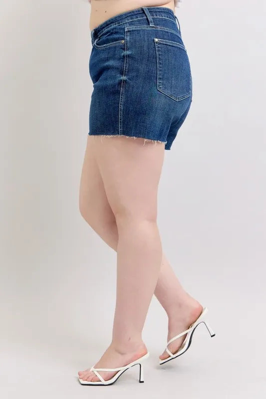 judy-blue-plus-size-criss-cross-waist-denim-shorts-back-view-comfortable