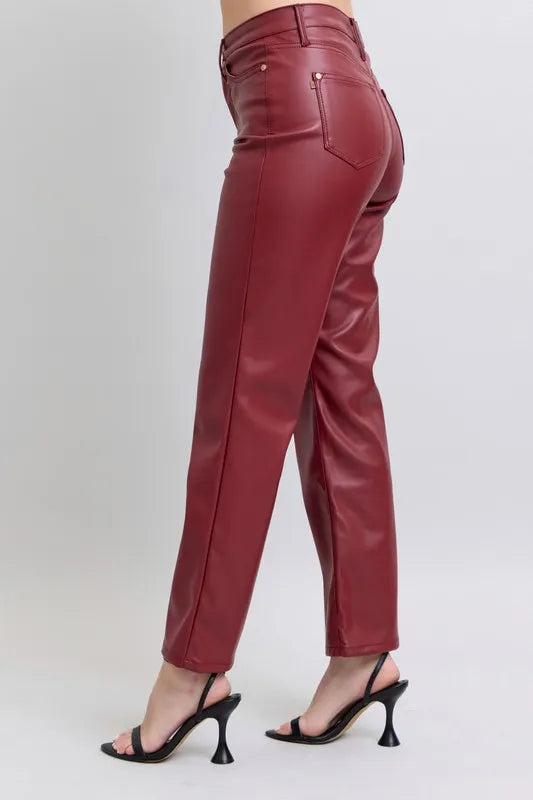 judy-blue-high-waist-faux-leather-pants-back-view-comfortable-fit
