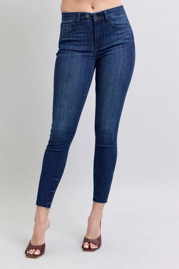 judy-blue-plus-size-skinny-jeans-raw-hem-front-view-womens-fashion