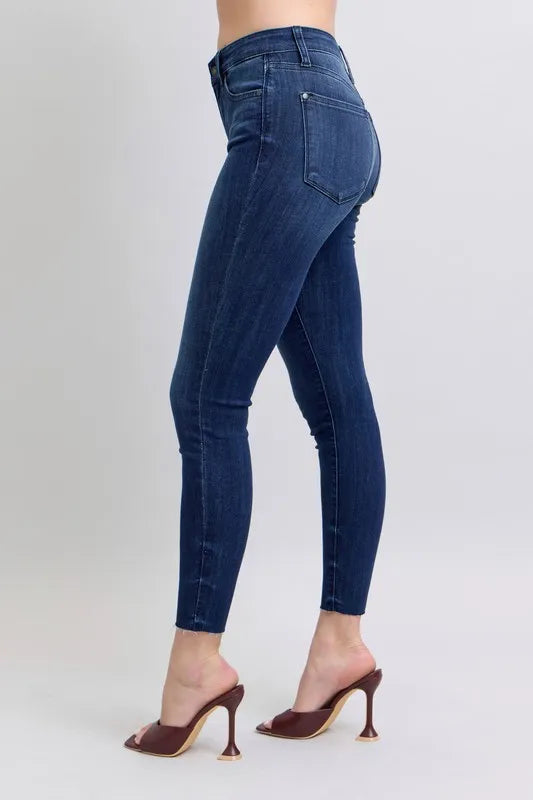 judy-blue-plus-size-skinny-jeans-raw-hem-front-view-womens-fashion