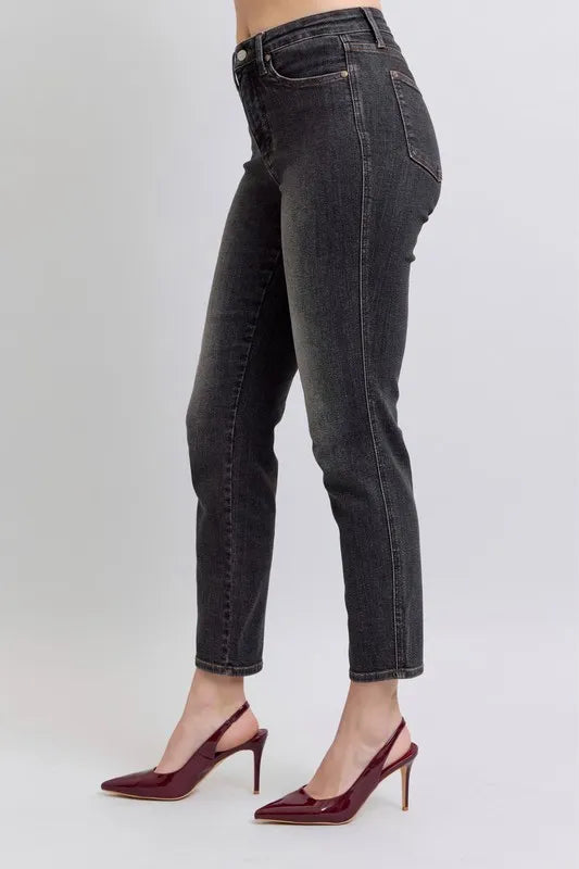judy-blue-mid-rise-tummy-control-slim-jeans-back-view-comfortable-fit