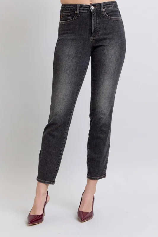 judy-blue-mid-rise-tummy-control-slim-jeans-side-view-stretchy-comfort