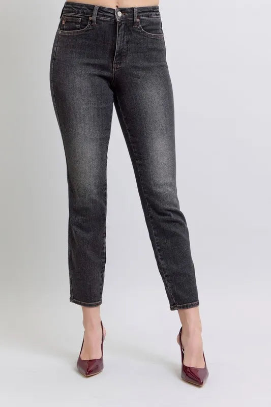  judy-blue-mid-rise-tummy-control-slim-jeans-front-view-womens-fashion