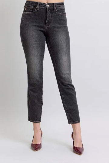  judy-blue-mid-rise-tummy-control-slim-jeans-front-view-womens-fashion
