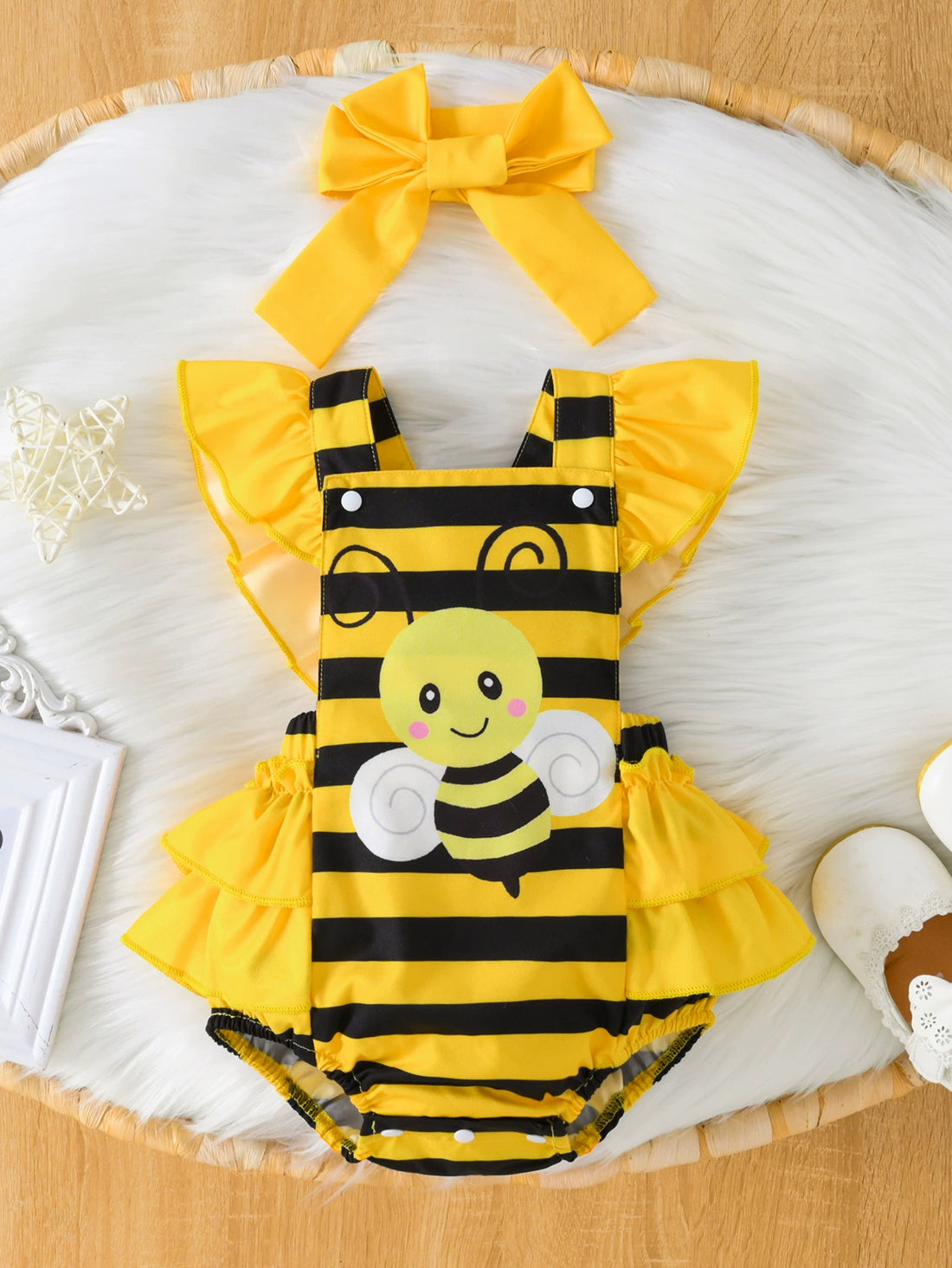 kids-bee-striped-ruffle-bodysuit-dress-with-headband-front-view-cute-outfit