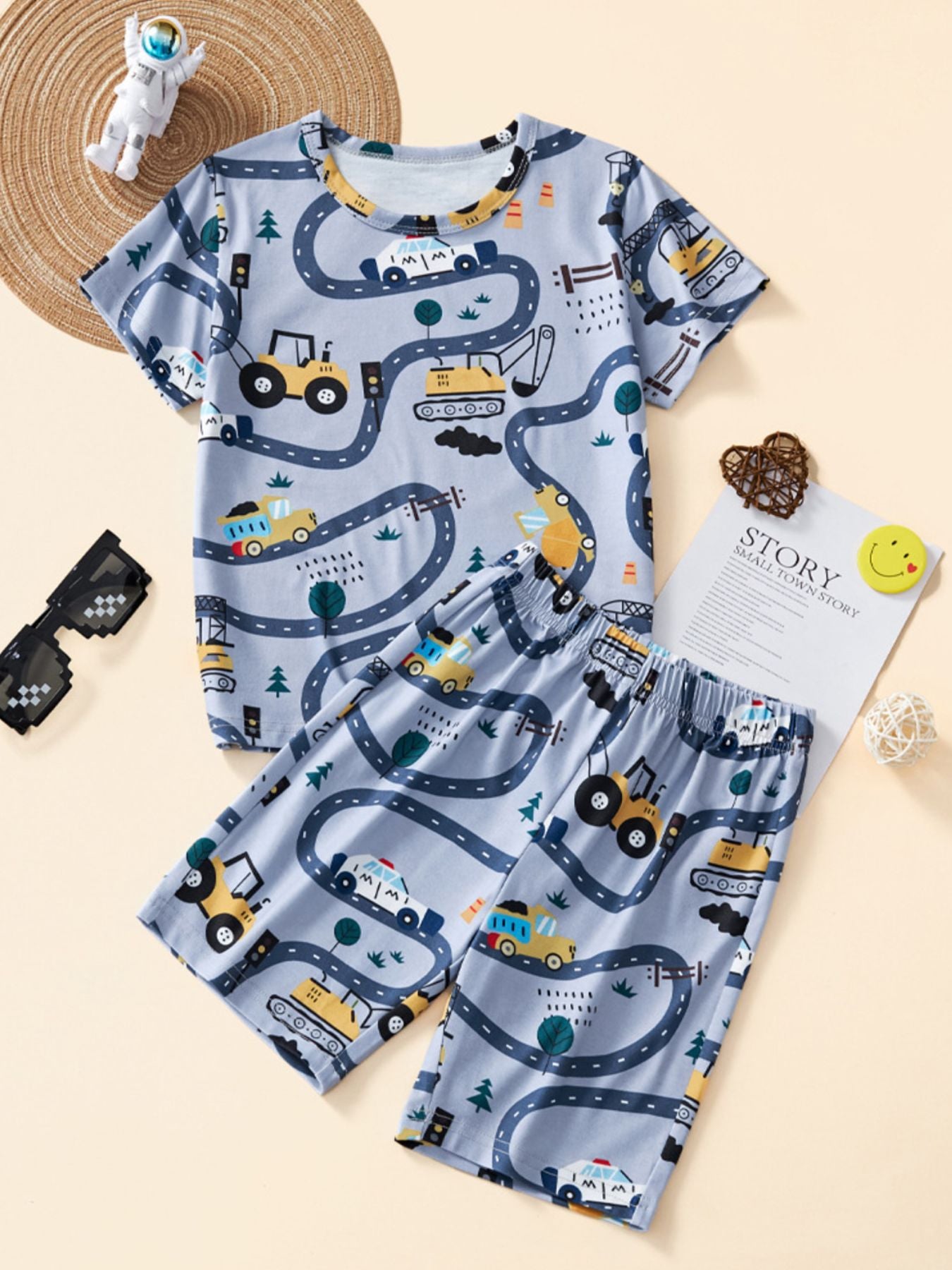 kids-construction-vehicle-top-and-shorts-set-front-view-casual-outfit
