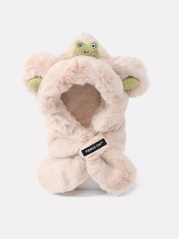 kids-frog-plush-scarf-hat-front-view-cute-winter-accessory
