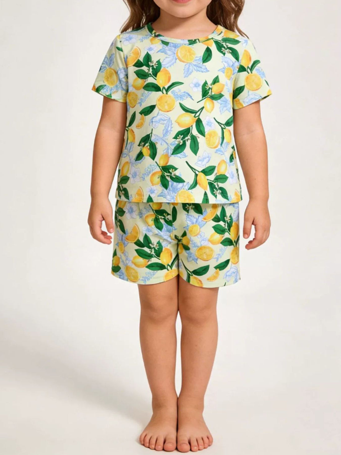 kids-lemon-print-tee-and-shorts-set-front-view-casual-summer-outfit