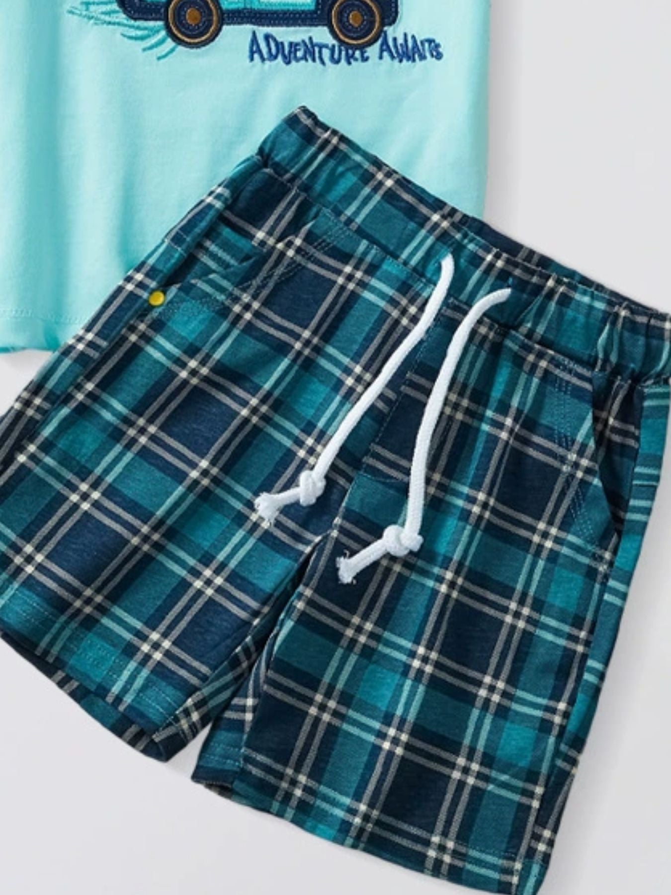 kids-graphic-tshirt-plaid-shorts-set-back-view-comfortable-fit