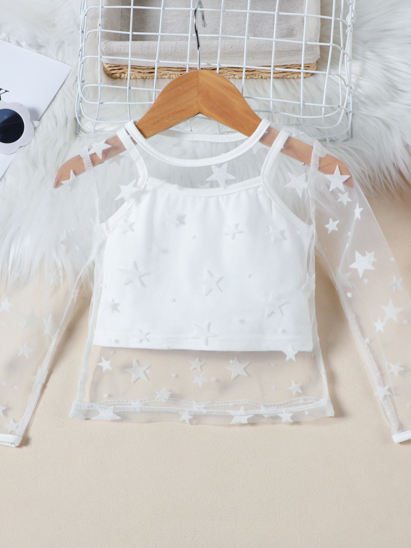 kids-cami-star-print-mesh-top-denim-skirt-set-back-view-comfortable-fit