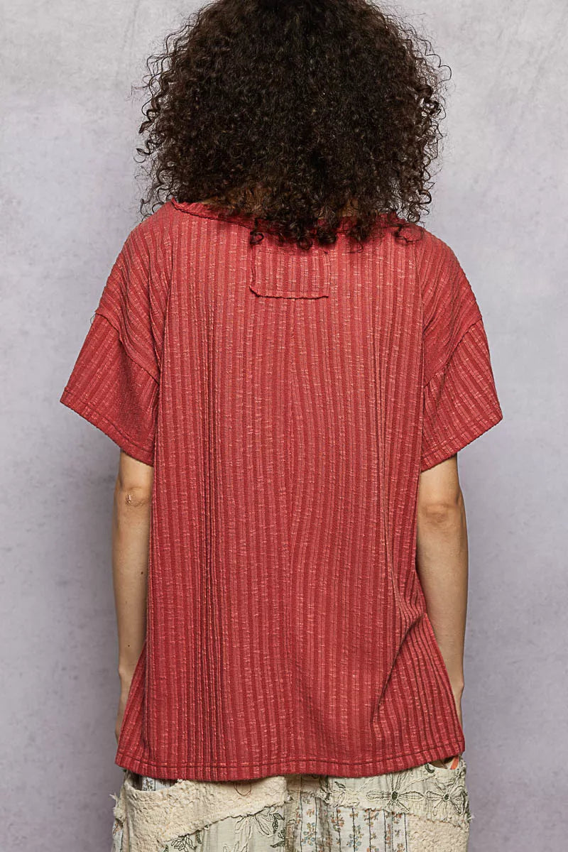 pol-ribbed-v-neck-short-sleeve-tshirt-back-view-comfortable-fit