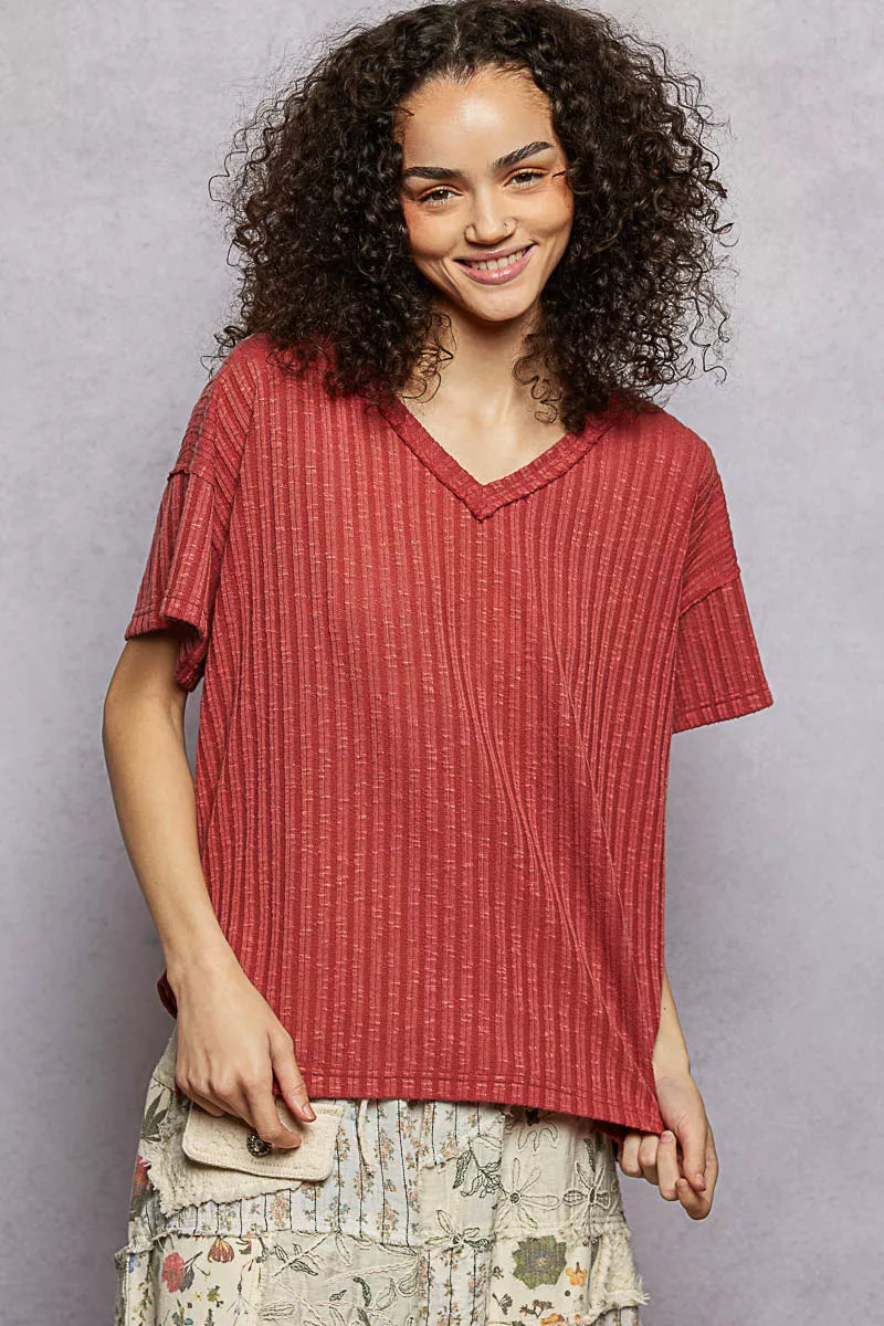 pol-ribbed-v-neck-short-sleeve-tshirt-front-view-womens-fashion
