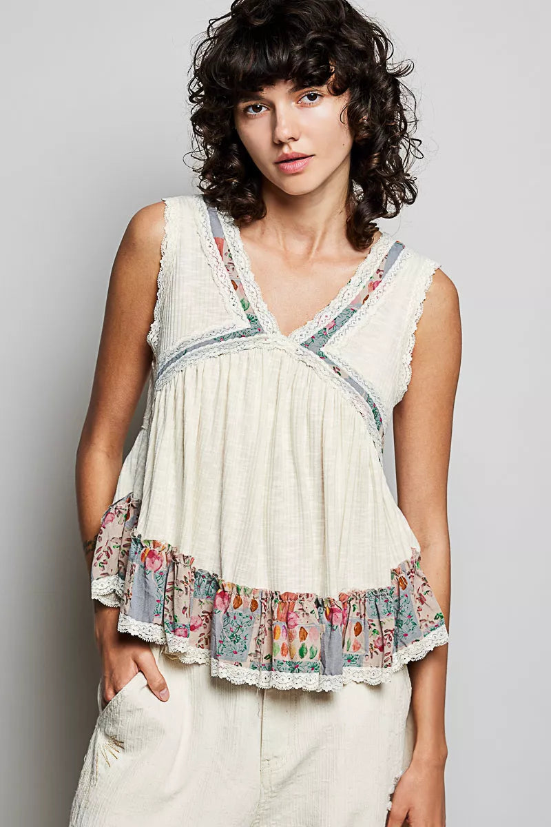 pol-lace-floral-ruffled-sleeveless-top-side-view-lightweight-design