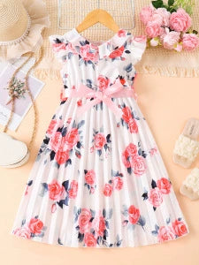 kids-floral-ruffle-bow-pleated-dress-pleated-skirt-detail