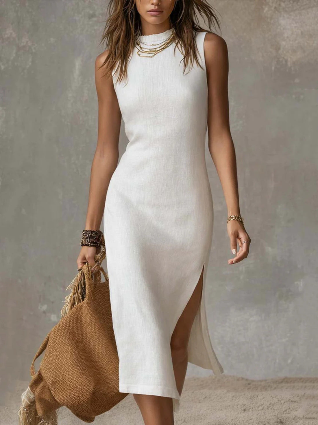 plus-size-sleeveless-mock-neck-slit-midi-dress-front-view-womens-fashion