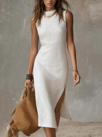 plus-size-sleeveless-mock-neck-slit-midi-dress-front-view-womens-fashion