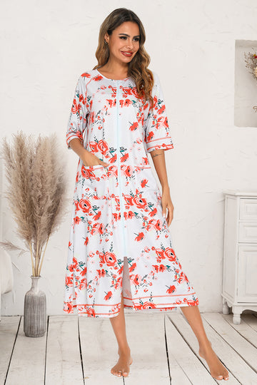 printed-slit-night-dress-front-view-women-nightwear-with-pockets