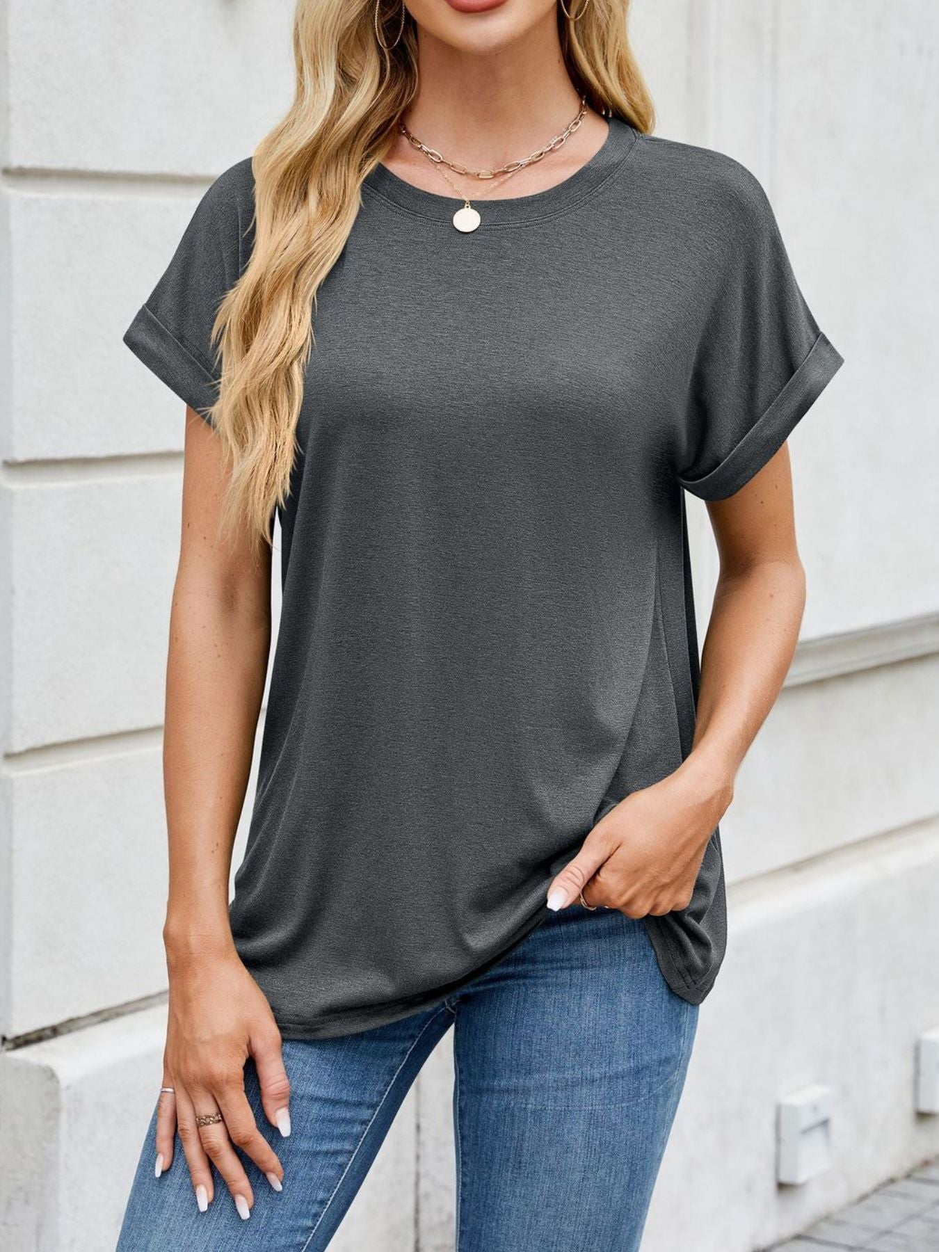 casual-rolled-sleeve-solid-tshirt-back-view-comfortable-fit