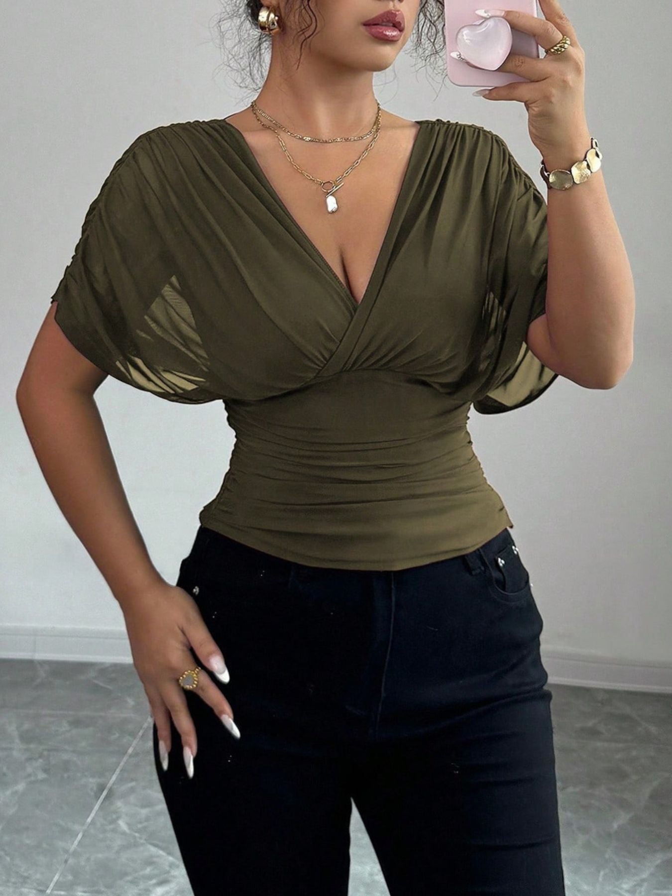 ruched‑surplice‑short‑sleeve‑top‑front‑view‑womens‑fashion
