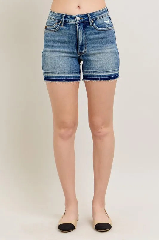 judy-blue-vintage-wash-tummy-control-shorts-back-view-comfortable-fit