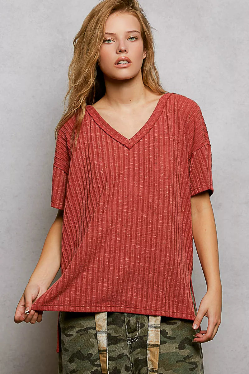 pol-ribbed-v-neck-tshirt-side-slit-detail-fashion-design