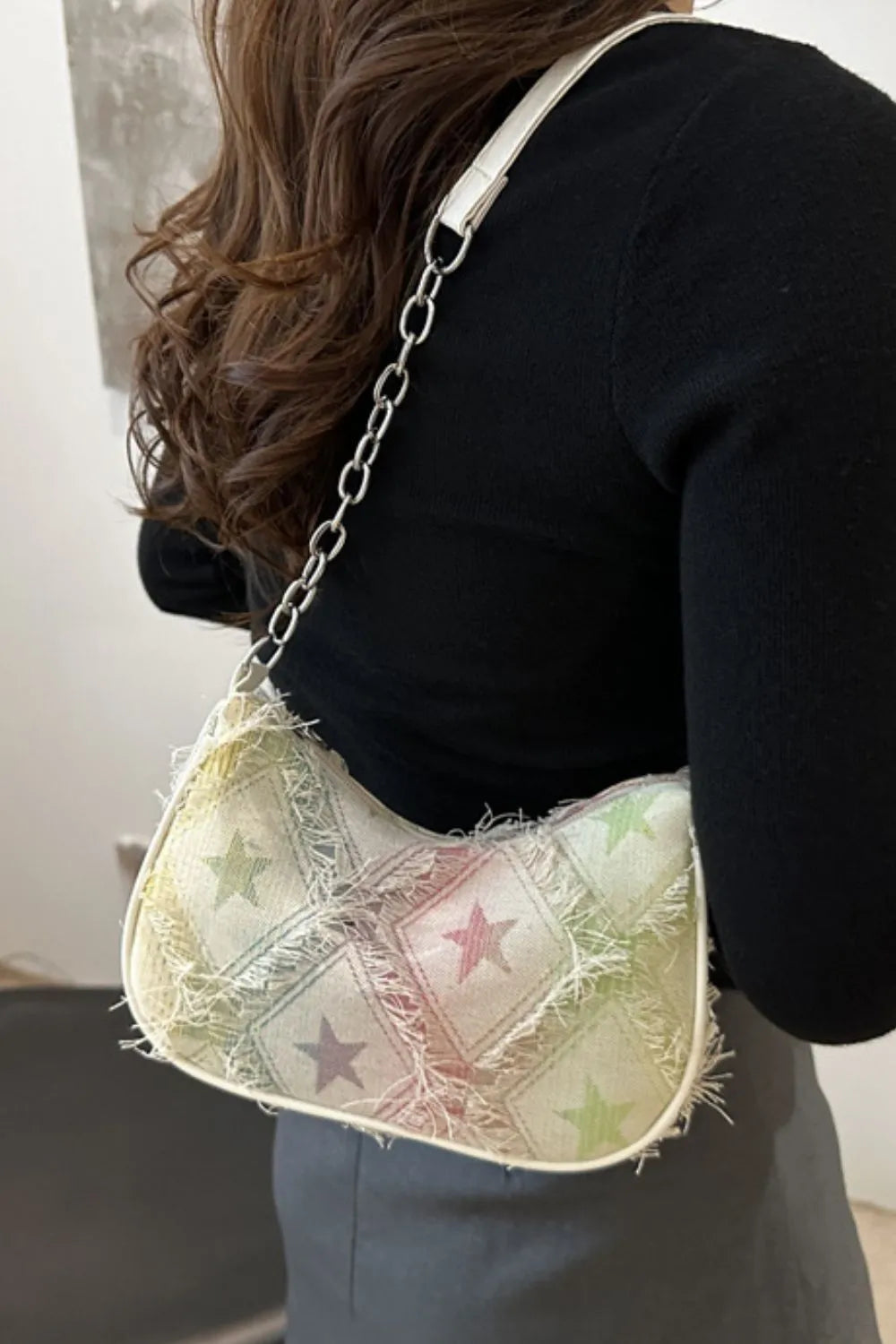 fringe-star-print-shoulder-bag-front-view-women-handbag
