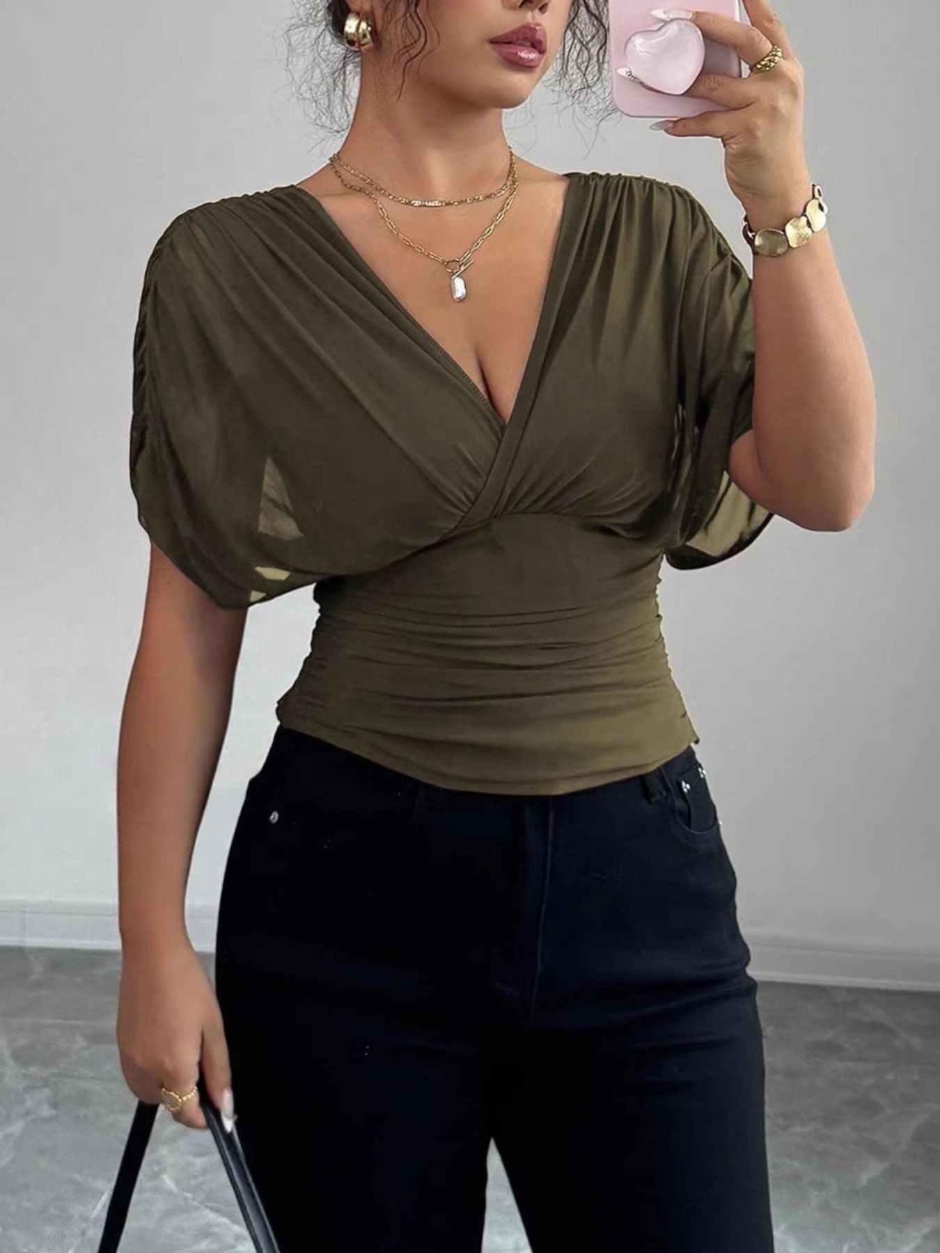 ruched‑surplice‑short‑sleeve‑top‑back‑view‑comfortable‑fit