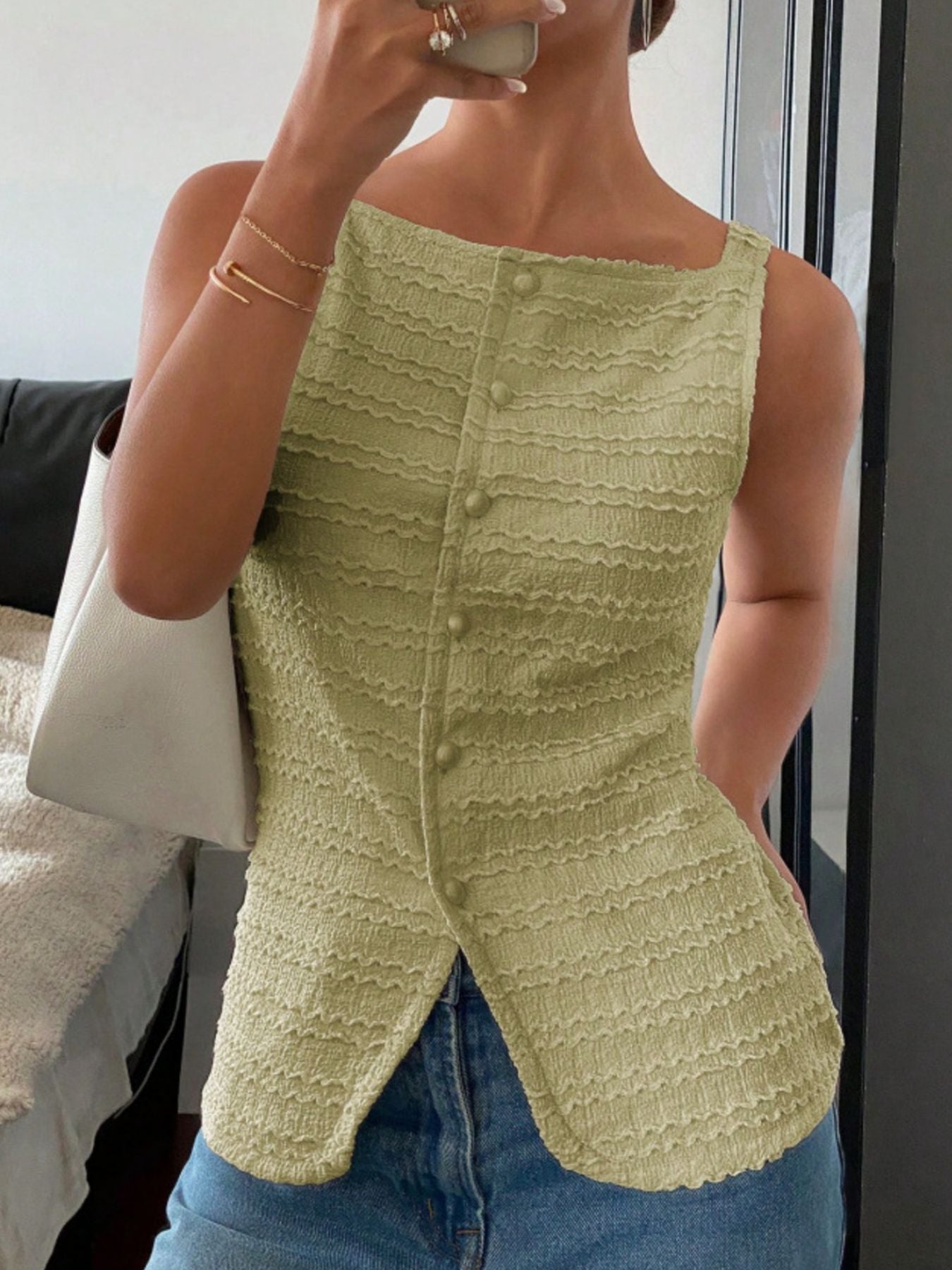 textured-button-front-tank-top-front-view-womens-fashion