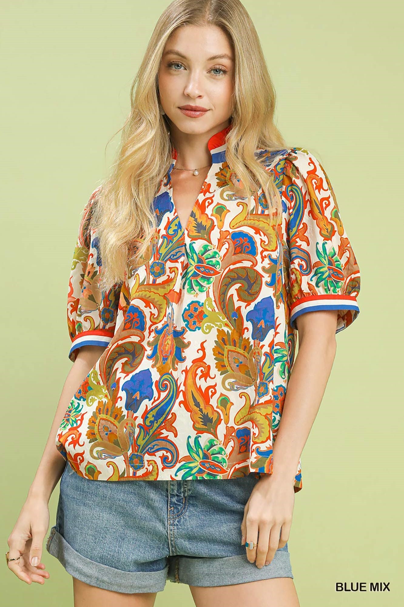 umgee-jacquard-abstract-print-top-front-view-womens-fashion