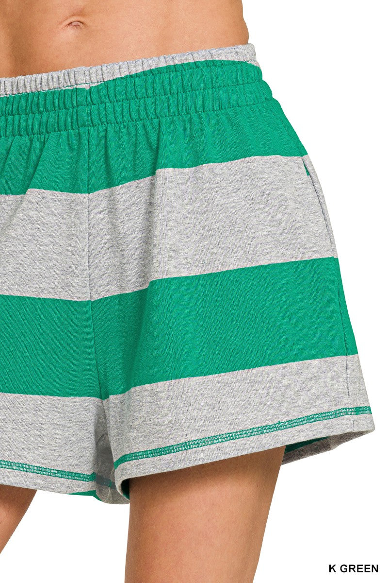  styled-zenana-striped-half-zip-top-shorts-set-casual-look